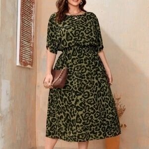 SHEIN CURVE ANIMAL PRINT OLIVE DRESS SZ 3X